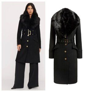 Marciano Alice Belted Coat with Removable Faux Fur Collar New